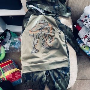 Little boys green dinosaur sweat outfit